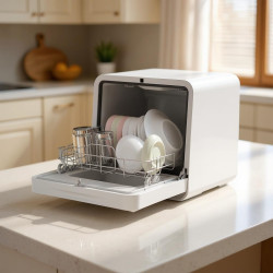 Portable Countertop Dishwasher,7 Washing Programs Mini Dishwashers with 5 L Built-in Water Tank & 360° Dual Spray,Air Dry Mini Dishwasher With Baby Care,Apartments & RVs (white)