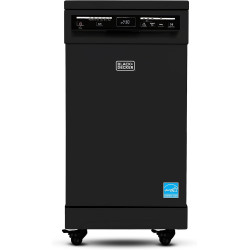 PORTABLE DISHWASHER ON WHEELS 18” WITH WORKTOP SPACE 8 PLACE-SETTING CAPACITY STAINLESS STEEL WITH FAUCET CONNECT BLACK+DECKER