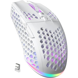 SOLAKAKA SM600 White Wireless Gaming Mouse,Tri-Modes BT5.1/Type-C Wired/2.4G Wireless Mouse with 2 Side Buttons, Programmable Ma