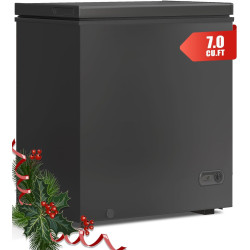 TABU Chest Deep Freezer, 7 Cubic Feet Chest Freezer with 7 Level Adjustable Temperature& Removable Storage Basket, Top-opening,Energy Saving, Black