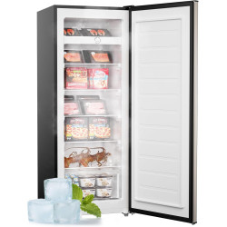 Upstreman 7.0 Cu.Ft Upright Freezer, Large Capacity Garage Ready Deep Freezers with 5 Adjustable Shelves, Convertible Refrigerator/Freezer, Reversible Door for Home, Basement, Apartment (Stainless)