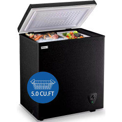 5.0 Cubic Feet Deep Chest Freezer Compact Freezers with Adjustable Thermostat Top Open Door Freezer Compressor Cooling with Rmovable Storage Basket for Home Kitchen Office and Bar (Black)