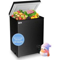 Chest Freezer Small Deep Freezer Black Freezers 3.5 Cu.Ft Compact Free-Standing Top Door Adjustable 7 Thermostat and Removable Basket Open Deep Freezer Energy Saving Apartment Kitchen