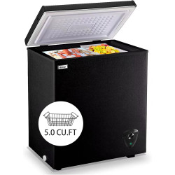 Chest Freezer 5.0 Cu.Ft Small Deep Freezer Black Top Door Mini Freezer with Removable Basket, Low Noise, 7 Adjustable Temperature and Energy Saving Perfect for Home Garage Basement Dorm or Apartment