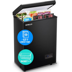 Mini Chest Freezer Compact Deep Freezing Machine with Electronic Temperature Control (Accurate to 1 ℉) Freestanding Small Freezer with 2 Removable Storage Baskets Black