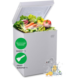 3.5 Cu.Ft Deep Compact Freezer with a Removable Basket, Chest Freezer 7 Gears Temperature Control(-18°F to -46°F), for House, Garage, Kitchen, Basement, Shop, White
