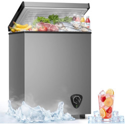 Chest Freezer - Compact Deep Freezer 7 Adjustable Temperature with Removable Basket, 3.5 Cubic Feet Energy Saving Super Quiet for Garage, Office, Kitchen, or Apartment, Gray