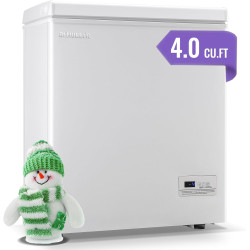 4.0 Cubic Feet Small Deep Freezer Chest Freezer with Electronic Display Screen Electronic Thermostat Accurate to Every Degree Adjustable Storage Basket WHITE
