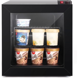 ADT Mini with Display Glass Door 1.1 Cu Ft Small Freezer with 2 Removable Shelves 7 Temperature Settings -8°F to 14°F Perfect for Liquor and Ice Cream