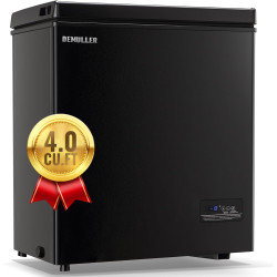 4.0 Cu.Ft Deep Freezer with Electronic Control Freestanding Freezers with 2 Hanging Stainless Steel Basket Mini Freezer Top Open Door Compact Freezer Ideal for Office Basement Kitchen Black