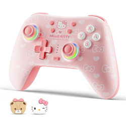 Kuitmor Pink Switch Controller,Hello Kitty Hall Effect Controllers Wireless for Switch 2/1/OLED/Lite,PC,Android,iOS | Bluetooth 