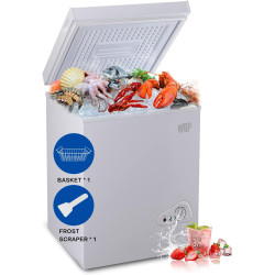 3.5 Cu.Ft Chest Freezer 7 Gears Temperature Control(-18°F to -46°F), Deep Compact Freezer with a Removable Basket, for House, Kitchen, Garage, Basement, Shop, White