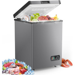 Chest Freezer - 4.2 Cu Ft Compact Deep Freezer with Fast Cooling & Convenient Pulley, Perfect for Kitchen Parlor, Small Freezer with Low Noise & Energy Saving, Space Gray