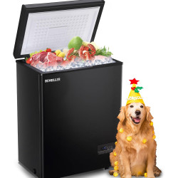 Chest Deep Freezer with 2 Removable Baskets Small Mini Freezers with Electronic Thermostat (Low to -12 ℉) & Stay-Open Lid & Manual Defrost, Ideal for Kitchen Office Apartment, Black