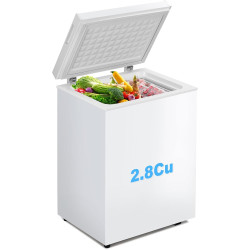 2.8 Cu.Ft Chest Freezer with 7 Temperature Settings, Quiet Compact Deep Freezer with Removable Basket, Mini Freestanding Freezer for Apartment, Kitchen, RV, Office or Restaurant Use