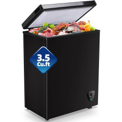 3.5 Cu.ft Chest Mini Freezr with Wheels Deep Freezer for Bulk Storage Top Open Door 2 Removable Baskets 7 Modes Temperature for Home Apartment Kitchen Black