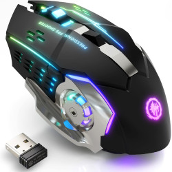 MELOGAGA Wireless Gaming Mouse Bluetooth Mouse RGB Rechargeable 2.4G USB Cordless Computer Mice with 7 Color Backlit, 6 Buttons 