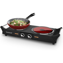 Hot Plate, Techwood 1800W Electric Stove, Countertop Double Burners for Cooking, Infrared Ceramic Dual Cooktops, Brushed Stainless Steel, Black