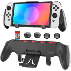 OIVO Switch Grip with Upgraded Adjustable Stand, Compatible with Nintendo Switch & OLED, Asymmetrical Grip with Adjustable Stand