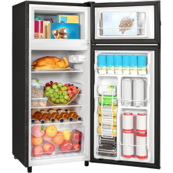 Double Door Refrigerator with Freezer, 4.5 Cu.Ft, Small Fridge with Freezer, 7 Settings Temperature Adjustable, Mini Refrigerator for Apartment Bedroom Dorm and Office (4.5 Cu.Ft, Black)