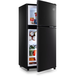 3.5 Cu.Ft Compact Refrigerator with Freezer, Retro Fridge, Mini Fridge with Two Door Design, 7 Level Adjustable Thermostat for Dorm, Office, Bedroom, Apartment, Black