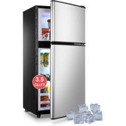 Refrigerator with Freezer 3.5 Cu.Ft with 7 Level Adjustable Thermostat Control 2 Door Energy Saving Top-Freezer Compact Refrigerator Silver (KB03 FLS-80-Silver-2)