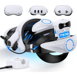 7500mAh Battery Head Strap for Quest3S/Quest 3/Quest 2, Hot-Swappable Detachable Battery, With Cotton BackPad&Charging Station, 