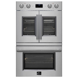 FORNO Asti 30-Inch Electric French Door Stainless Steel Wall Double Oven - 240V 7000W 7.36 Grand Total Cu. Ft. Electric Oven with LED Display Screen & Safety Lock - Wall Oven with 4 Telescopic Racks