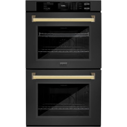 ZLINE 30 in. Autograph Edition Professional True Convection Double Wall Oven with Air Fry and Self Clean in Black Stainless Steel with Polished Gold Handles (WADBZ-30-G)