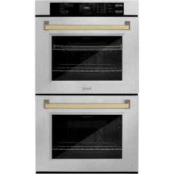 ZLINE 30 in. Autograph Edition Professional True Convection Double Wall Oven with Air Fry and Self Clean in Satin Stainless Steel with Champagne Bronze Handles (WADSZ-30-CB)