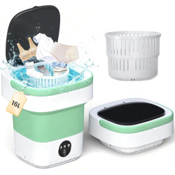 Portable Washing Machine - 16L Mini Foldable Washer with Spin Basket, 3 Cleaning Modes & Deep Cleaning for Small Clothes, Collapsible Laundry for Apartment, Home, Hotel and Travel (Green)