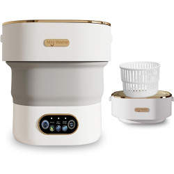 Portable Washing Machine, 15L Mini Collapsible Washer with 3 Cleaning Modes for Baby Clothes, Underwear, Small Foldable Laundry for Travel Apartment Home Dorm Hotel Camping (White+Grey)