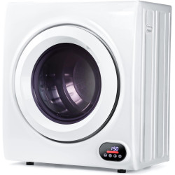 21.1 LBS Compact Laundry Dryer, 3.5 cu ft Front Load Stainless Steel Clothes Dryers With Exhaust Pipe, 1500W, LCD Control Panel, 4 Function Portable Dryer For Apartments, Home, Dorm, White