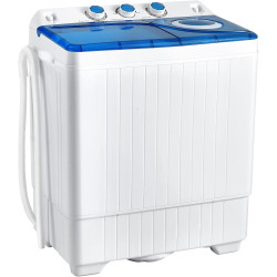 COSTWAY, Twin Tub 26lbs Capacity Laundry, 18lbs 8lbs Spinner Combo with Timer Knobs, Built-in Drain Pump, Compact Washer for Home Dorm Apartment (Blue+White) portable washing machine