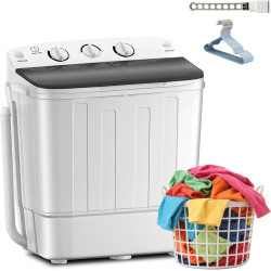 Portable Twin Tub 18lbs Washing Machine with Drying Rack and 10 Hangers, 11lbs Washer Mini Compact Laundry Machine with 7lbs Spinner, Semi-automatic Washer Combo for Dorms, Apartment
