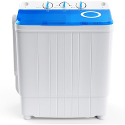 COSTWAY Portable Washing Machine, 17.6 lbs Capacity Twin Tub 11 lbs Washer and 6.6 lbs Spinner with Control Knobs, Timer Function, Drain Pump, Compact Laundry washer for Home Dorm Apartment RV (Blue)