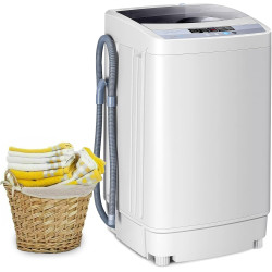 COSTWAY Portable Washing Machine, 12 Lbs Capacity Full-automatic Washer with 10 Wash Programs, LED Display, 8 Water Levels, Compact Laundry Washer and Dryer Combo for Home, Apartment, Dorm, RVs