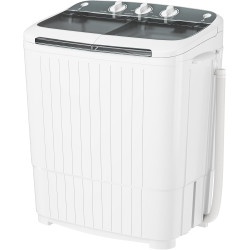 SUNCROWN Portable Washing Machine 16lbs, Mini Semi Automatic Washer Compact Twin Tub, Energy-Saving Laundry Combo with Extended Drain Hose & Pump for Dorms, Apartments, RV, White+Black
