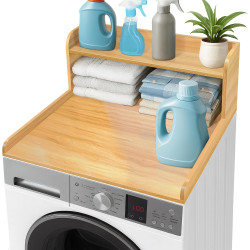 Royxen Washer Dryer Countertop with Shelf,2-Tier Laundry Countertop for Single Washer and Dryer,Soild Wood Core Washer Dryer Topper for Laundry Room Organization (Oak)