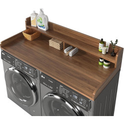 2-Tier Washer and Dryer Countertop,2.75" H Guard,58" W x 28" D Laundry Countertop Cover with Non-Slip Pad,Large Space Laundry Topper for Folding Clothes Over Washer and Dryer-Dark Walnut