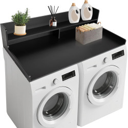 2-Tier Washer and Dryer Countertop,54" W x 27.5" D Wooden Laundry Countertop Cover with Non-Slip Pads, Large Space Laundry Topper with Edge Rails, Laundry Room Organization, Black