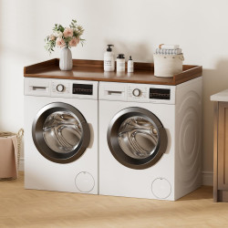 Washer Dryer Countertop, Laundry Topper with Edge Rails, 54" x 27.5" Bamboo Folding Station & Waterproof Surface, 220 lb Load Capacity for Laundry Room Organization(Walnut)