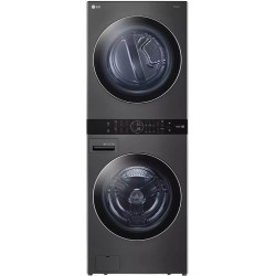 LG WashTower Stacked Smart Laundry Center 4.5 Cu.Ft. Front Load Washer & 7.4 Cu.Ft. Gas Dryer in Black Steel w/Steam WKGX201HBA