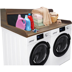 Garvee 2-Tier Washer Dryer Countertop with 2 Drawers, Wood Washer and Dryer Countertop with 2.75" H Edge Rails, Waterproof Laundry Topper with Anti-Slip Pads for Laundry Room Organization and Storage
