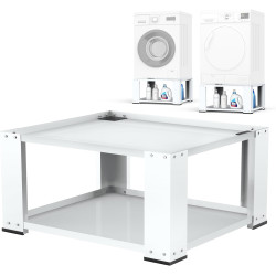SKM Universal Washer and Dryer Pedestal Stand for 27" & 28" Machines | Heavy-Duty Steel, 700LB Capacity | 15.7" Height, Anti-Slip Design, White