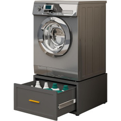 28” W Washer Dryer Pedestal, Heavy Duty Metal Washer Pedestal with Drawer, 440LBS Universal Laundry Pedestal, Washing Machine Stand with Adjustable Feet, 16'' Height (1pack-Black)