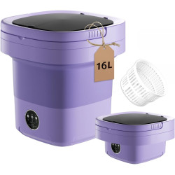 Portable Washing Machine, 16L Small Portable Washer and Dryer Combo Mini Foldable Washing Machine Collapsible Bucket with Drain Basket for Apartment, Underwear, Socks, Baby Clothes (Purple)