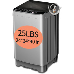 25 lbs Washing Machines with 10 Program 8 Water Level, Full Automatic Washer with Drain Pump & LED Display for Home, Apartment, Dorm, Grey