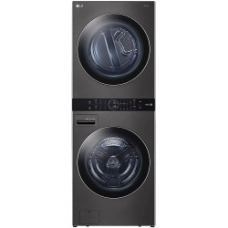 LG WashTower Stacked Smart Laundry Center 4.5 Cu.Ft. Front Load Washer & 7.4 Cu.Ft. Electric Dryer in Black Steel w/Steam WKEX200HBA