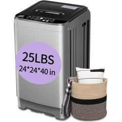 Full-Automatic Washing Machine with LED Display 25 lbs Portable Washer 10 Wash Program & 8 Water Level Drain Pump Ideal for Camping, Apartment, Dorm Grey